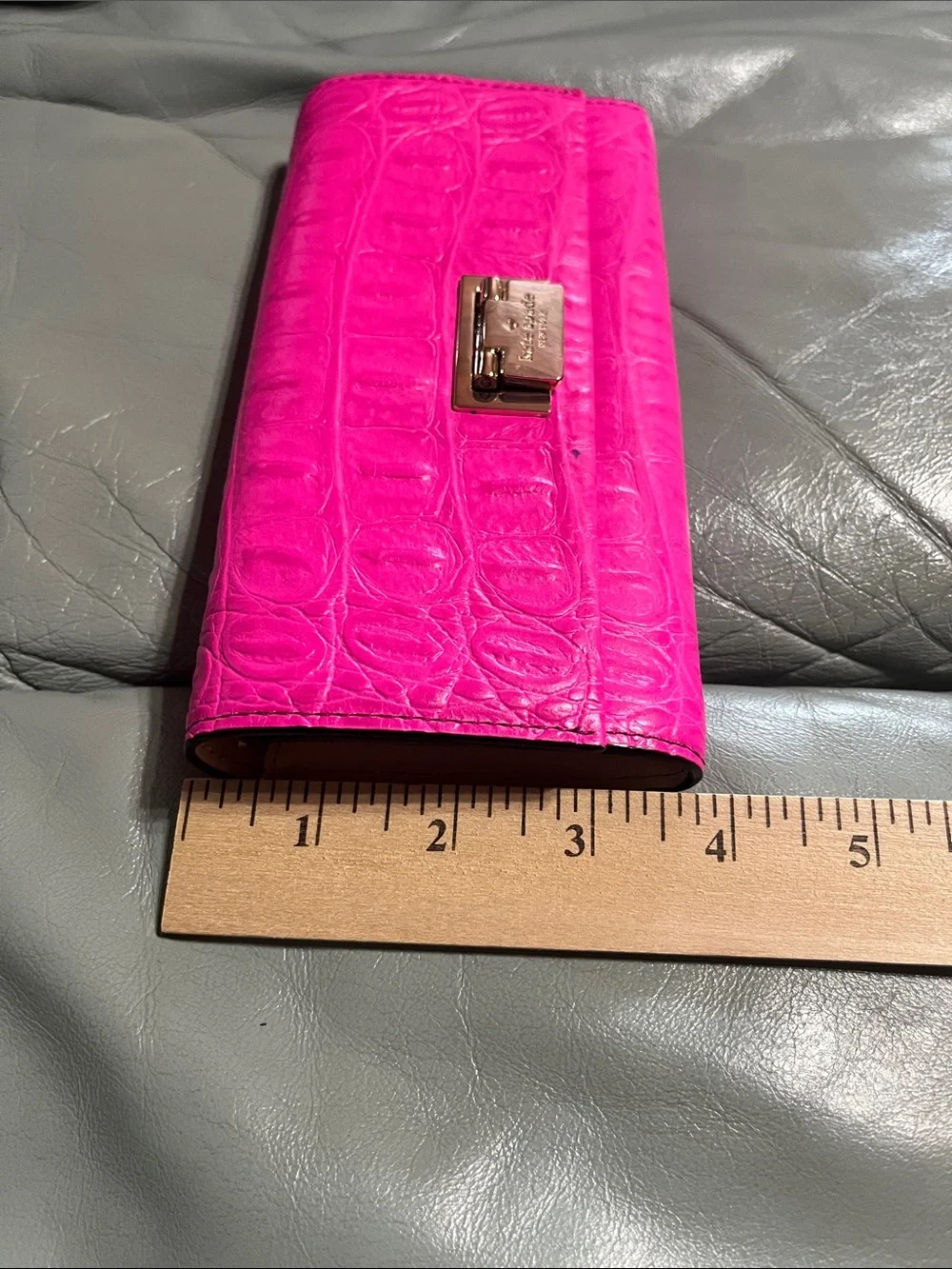 Kate Spade Hot Pink Croc-Embossed Leather Wallet